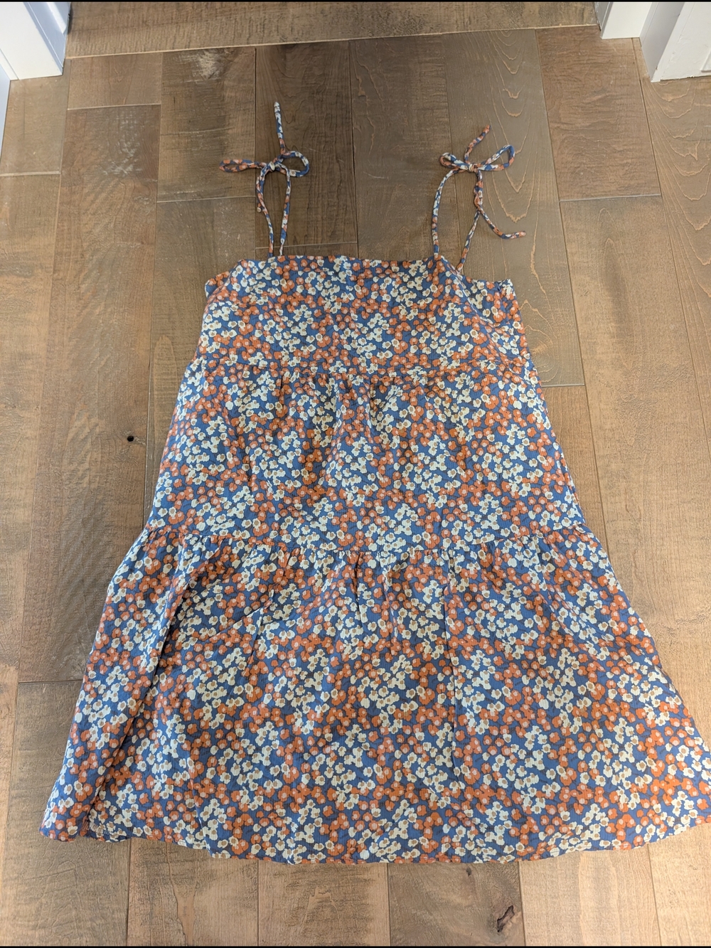 Everlane Womens Floral Tie-Shoulder Sundress in Blue and Rust